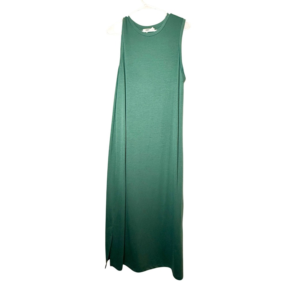 Double Zero Sage Green Knit Maxi Dress L Side Slit Minimalist DZ21F066
